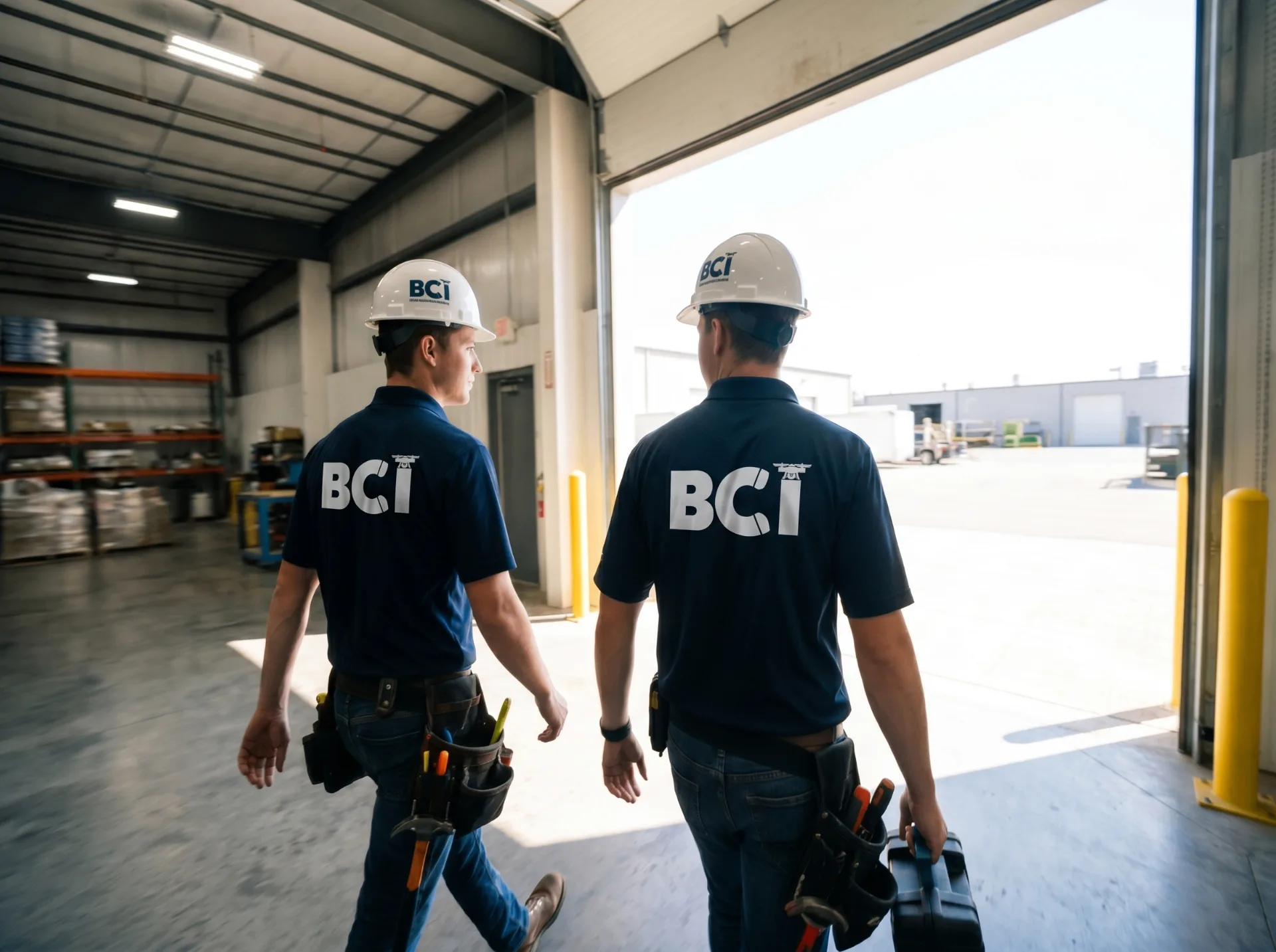 BCI electrical and communications technicians on a commercial install